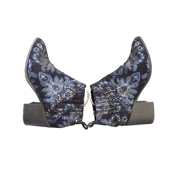 Jeffrey Campbell Viggo Brocade Booties Size 8.5 Black Blue Ankle Boots Stretch - Picture 8 of 10